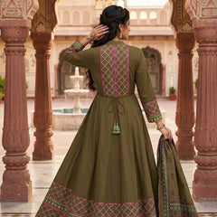 Heritage Print Flared Anarkali Kurta Set with Dupatta