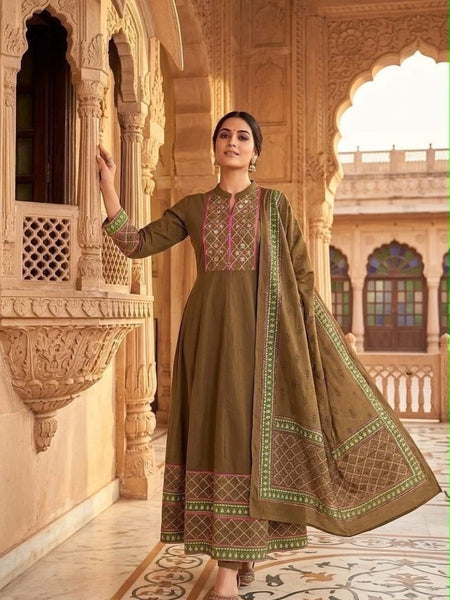 Heritage Print Flared Anarkali Kurta Set with Dupatta