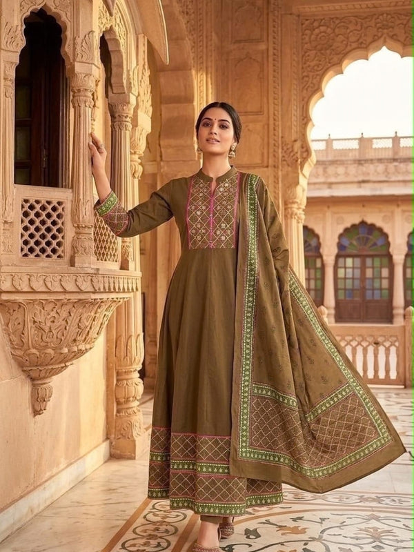 Heritage Print Flared Anarkali Kurta Set with Dupatta