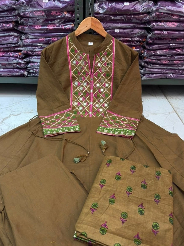 Heritage Print Flared Anarkali Kurta Set with Dupatta