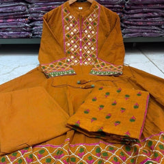 Heritage Print Flared Anarkali Kurta Set with Dupatta