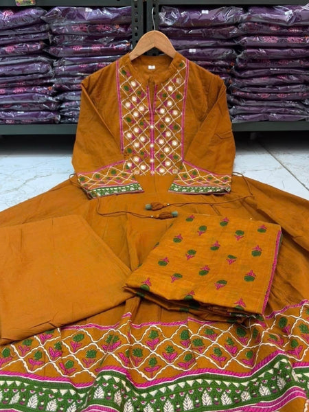Heritage Print Flared Anarkali Kurta Set with Dupatta