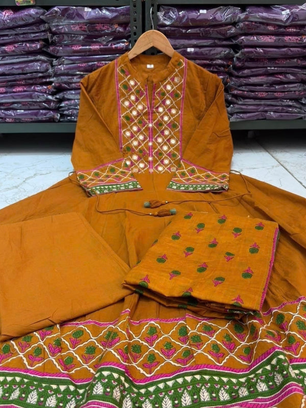 Heritage Print Flared Anarkali Kurta Set with Dupatta