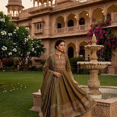 Heritage Print Flared Anarkali Kurta Set with Dupatta
