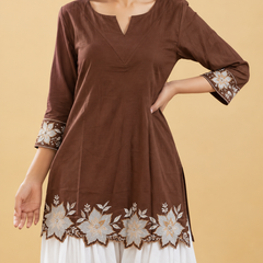 Women's Embroidered Cotton Kurta with Off-White Farshi Salwar Set