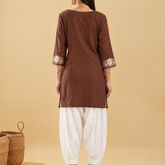 Women's Embroidered Cotton Kurta with Off-White Farshi Salwar Set