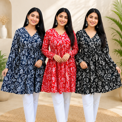 Women's 3-Pack Floral Printed Cotton Short Kurti Combo