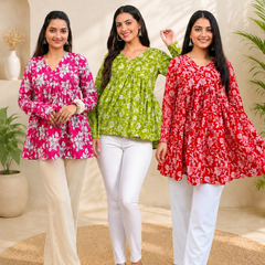 Women's Cotton Floral Printed Kurti Pack of 3 | Casual Daily Wear