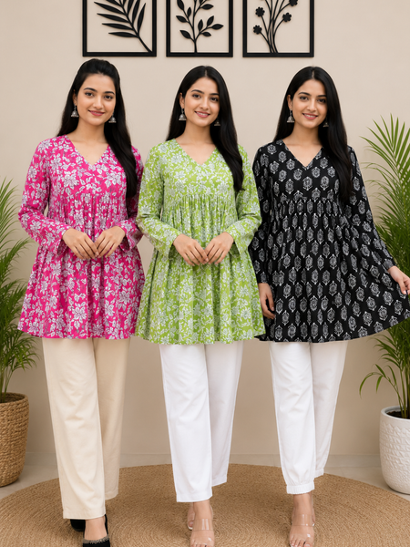 Women's Cotton Printed Kurti Pack of 3