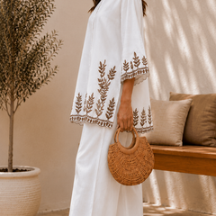 Women's White Embroidered Co-Ord Set | Cotton Shirt & Wide-Leg Pants