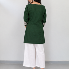Women's Embroidered Cotton Kurta with Off-White Farshi Salwar Set