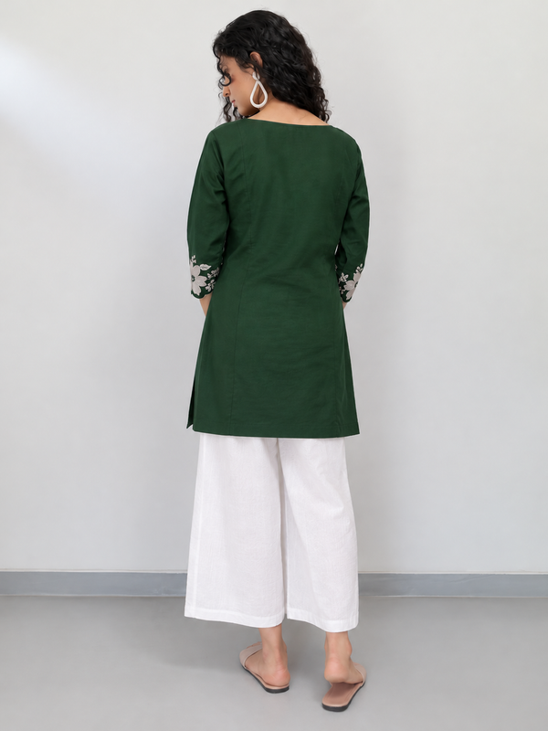 Women's Embroidered Cotton Kurta with Off-White Farshi Salwar Set