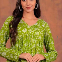 Women’s Red Rayon Floral Printed V-Neck Flared Top