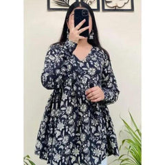 Women’s Red Rayon Floral Printed V-Neck Flared Top
