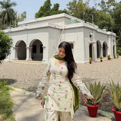 White & Pink Floral Patiala Kurta Set