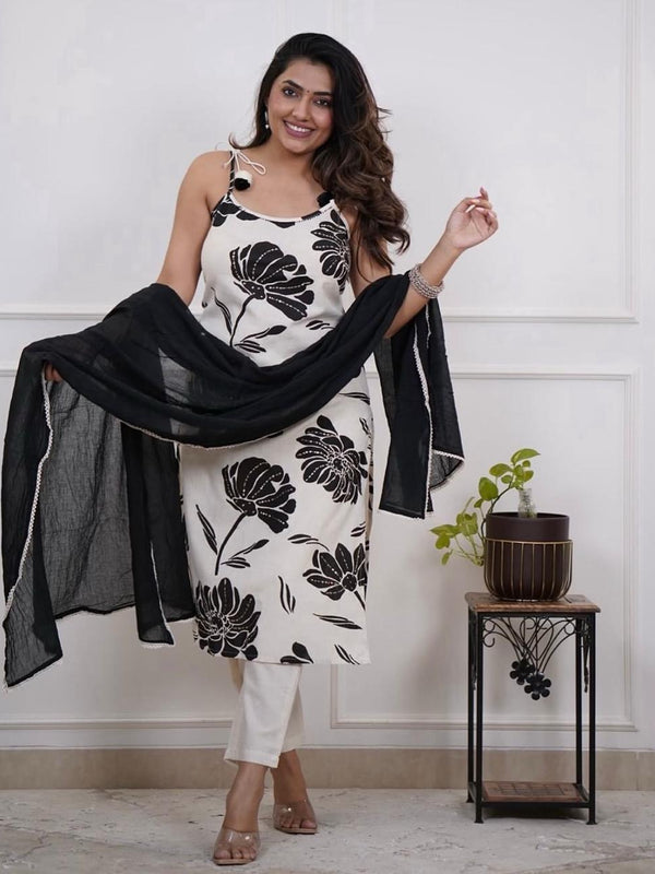 Women's Lotus Floral Cotton 3-PC Suit Set