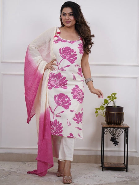 Women's Lotus Floral Cotton 3-PC Suit Set