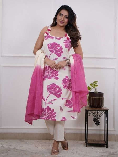 Women's Lotus Floral Cotton 3-PC Suit Set