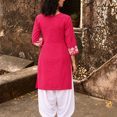 Women's Embroidered Cotton Kurta with Off-White Farshi Salwar Set