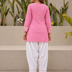 Women's Embroidered Cotton Kurta with Off-White Farshi Salwar Set