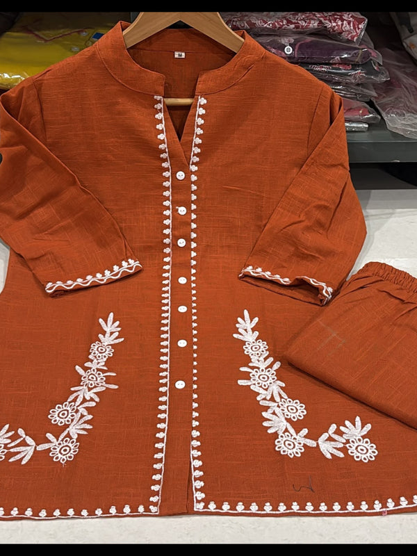 Women's Cotton Embroidered Co-Ord Set