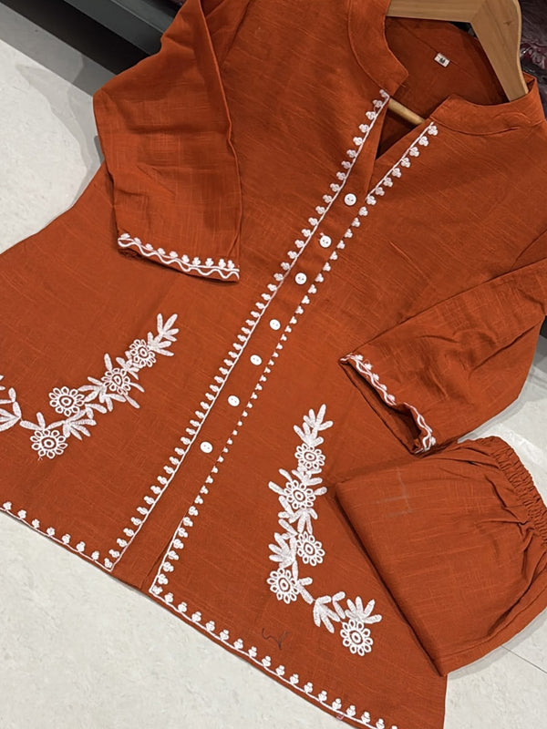 Women's Cotton Embroidered Co-Ord Set