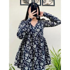 Women’s Red Rayon Floral Printed V-Neck Flared Top