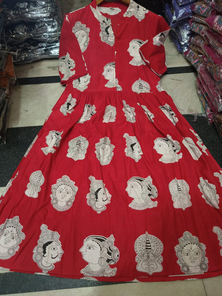 Women’s Red Rayon Printed  Midi Dress for Women