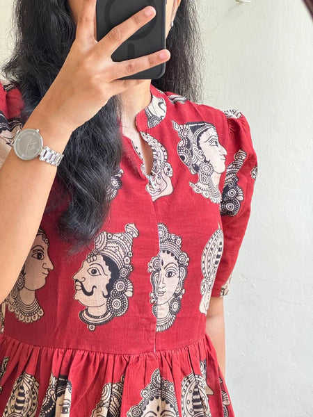 Women’s Red Rayon Printed  Midi Dress for Women