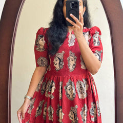Women’s Peach Rayon Butterfly Print Midi Dress