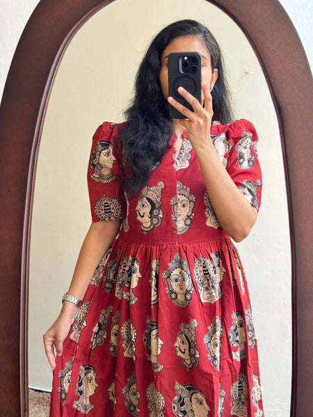 Women’s Red Rayon Printed  Midi Dress for Women