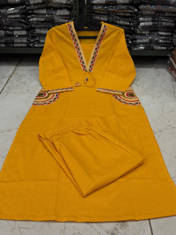 Women's Maroon Cotton Embroidered Kurta Set