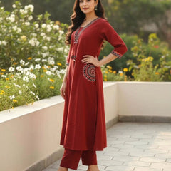 Women's Blue Cotton Embroidered Kurta Set