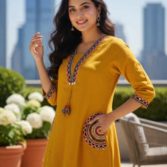 Women's Blue Cotton Embroidered Kurta Set