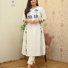 Women’s Black Cotton Embroidered Kurti Pant Set
