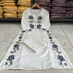Women’s Black Cotton Embroidered Kurti Pant Set