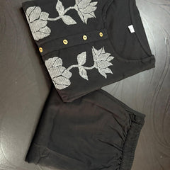 Women’s Black Cotton Embroidered Kurti Pant Set