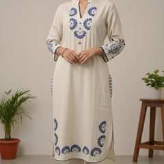 Women’s White Cotton Embroidered Co-Ord Set with Pants