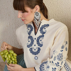 Women’s White Cotton Embroidered Co-Ord Set with Pants