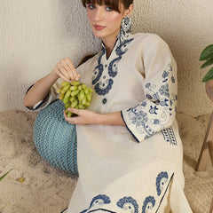 Women’s White Cotton Embroidered Co-Ord Set with Pants