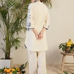 Women’s White Cotton Embroidered Co-Ord Set with Pants
