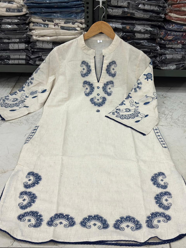 Women’s White Cotton Embroidered Co-Ord Set with Pants