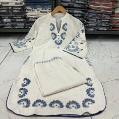Women’s White Cotton Embroidered Co-Ord Set with Pants