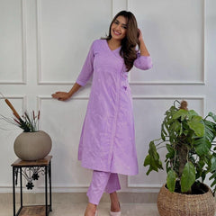 Women’s Orange Cotton Embroidered Kurti Pant Set