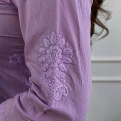 Women’s Orange Cotton Embroidered Kurti Pant Set