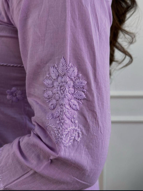 Women’s Orange Cotton Embroidered Kurti Pant Set
