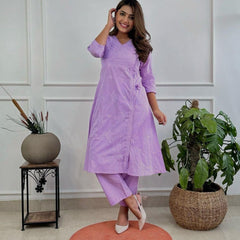 Women’s Orange Cotton Embroidered Kurti Pant Set