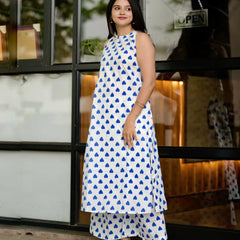 Women’s White Cotton Printed Co-Ord Set with Palazzo