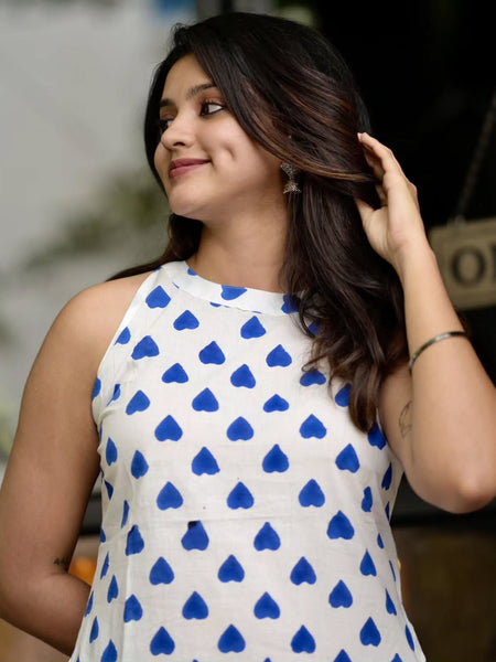 Women’s White Cotton Printed Co-Ord Set with Palazzo