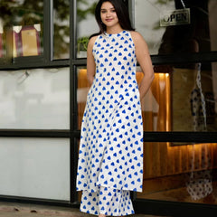 Women’s White Cotton Printed Co-Ord Set with Palazzo